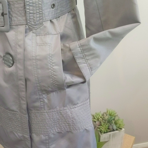 New York YOKI Collection Silver Gray Trench Coat - Size M - Picture 6 of 14